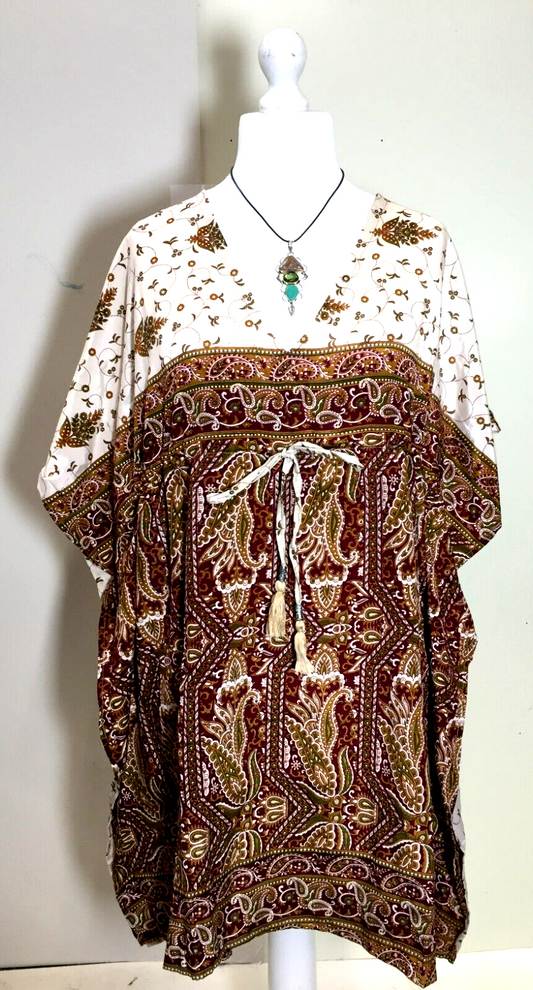 KAFTAN Tunic Dress Top blouse Boho hippy festival Sari Silk Cover up UK 8 - 18