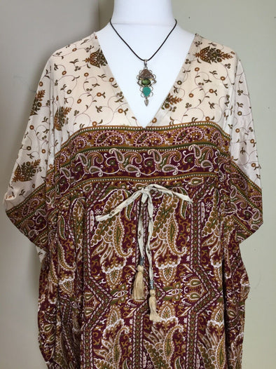 KAFTAN Tunic Dress Top blouse Boho hippy festival Sari Silk Cover up UK 8 - 18