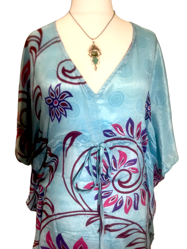 Dress Tunic Kaftan Top Cover up Boho hippy, festival Sari Silk short UK 8- 12