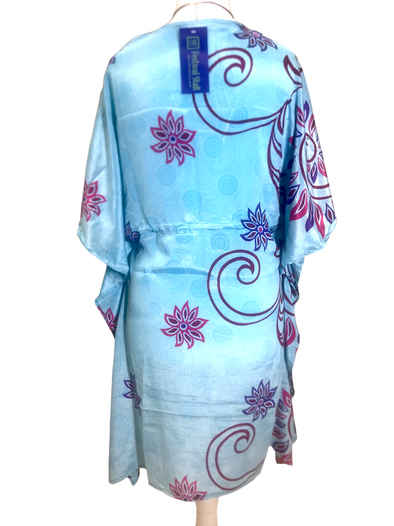 Dress Tunic Kaftan Top Cover up Boho hippy, festival Sari Silk short UK 8- 12