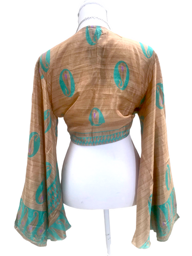 Blouse Top Kaftan Kimono Wrap Boho hippy festival retro SILK vintage 8 10 12 14