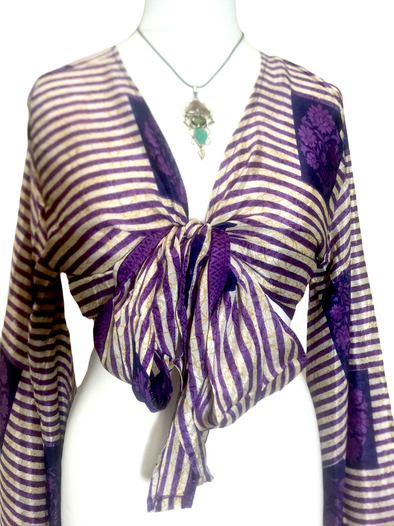 Blouse Top Kaftan Kimono Wrap Boho hippy festival retro SILK vintage 8 10 12 14