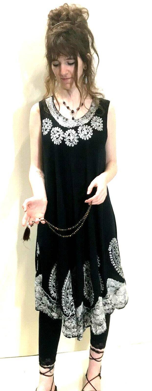 Party Dress Boho hippy black & silver summer sun beach festival free size uk