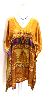 Tunic dress, Kaftan Top Cover up Boho hippy festival Sari Silk One Size 8 - 18