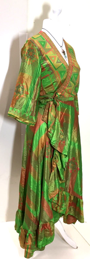 Boho hippy Festival Long maxi Sari-Silk pretty summer Wrap Dress UK 8 10 12 14