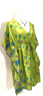 Tunic dress, Kaftan Top Cover up Boho hippy festival Sari Silk One Size 8 - 18