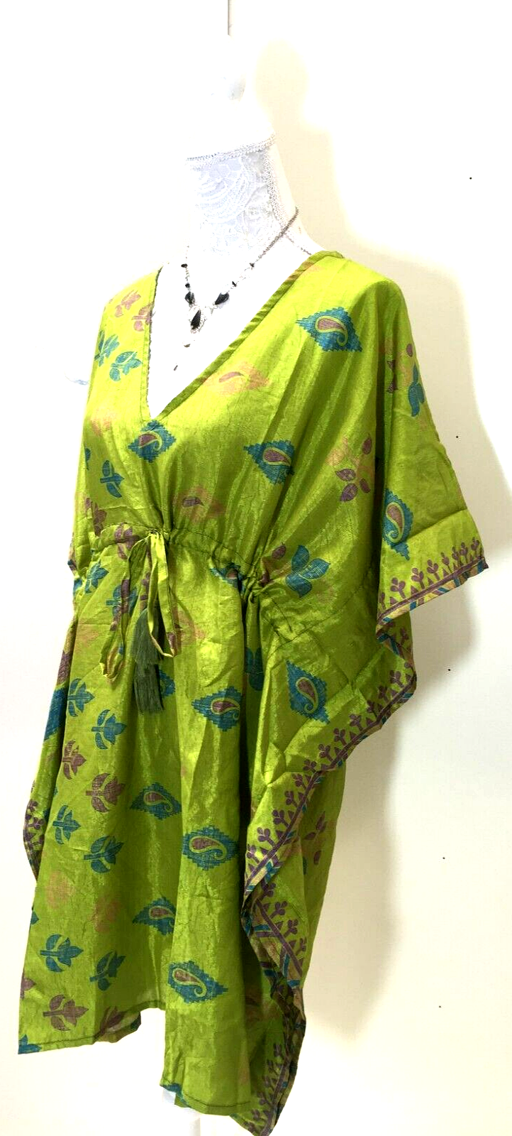 Tunic dress, Kaftan Top Cover up Boho hippy festival Sari Silk One Size 8 - 18