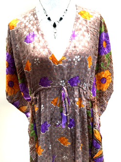 Tunic dress, Kaftan Top Cover up Boho hippy festival Sari Silk One Size 8 - 18