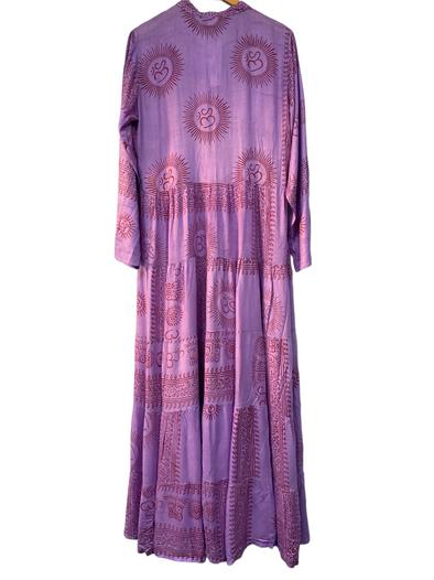 LONG Dress Boho hippy festival style, Om print, Yoga  Purple & red maxi UK 8-14