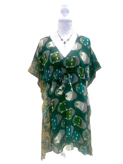 Boho hippy, festival Sari Silk Long Tunic, Kaftan Top Cover up dress UK 8 - 18