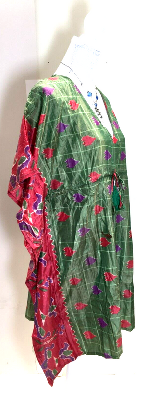 Kaftan Tunic Dress Top blouse Boho hippy festival Sari Silk Cover up UK 8 - 18