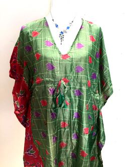 Kaftan Tunic Dress Top blouse Boho hippy festival Sari Silk Cover up UK 8 - 18