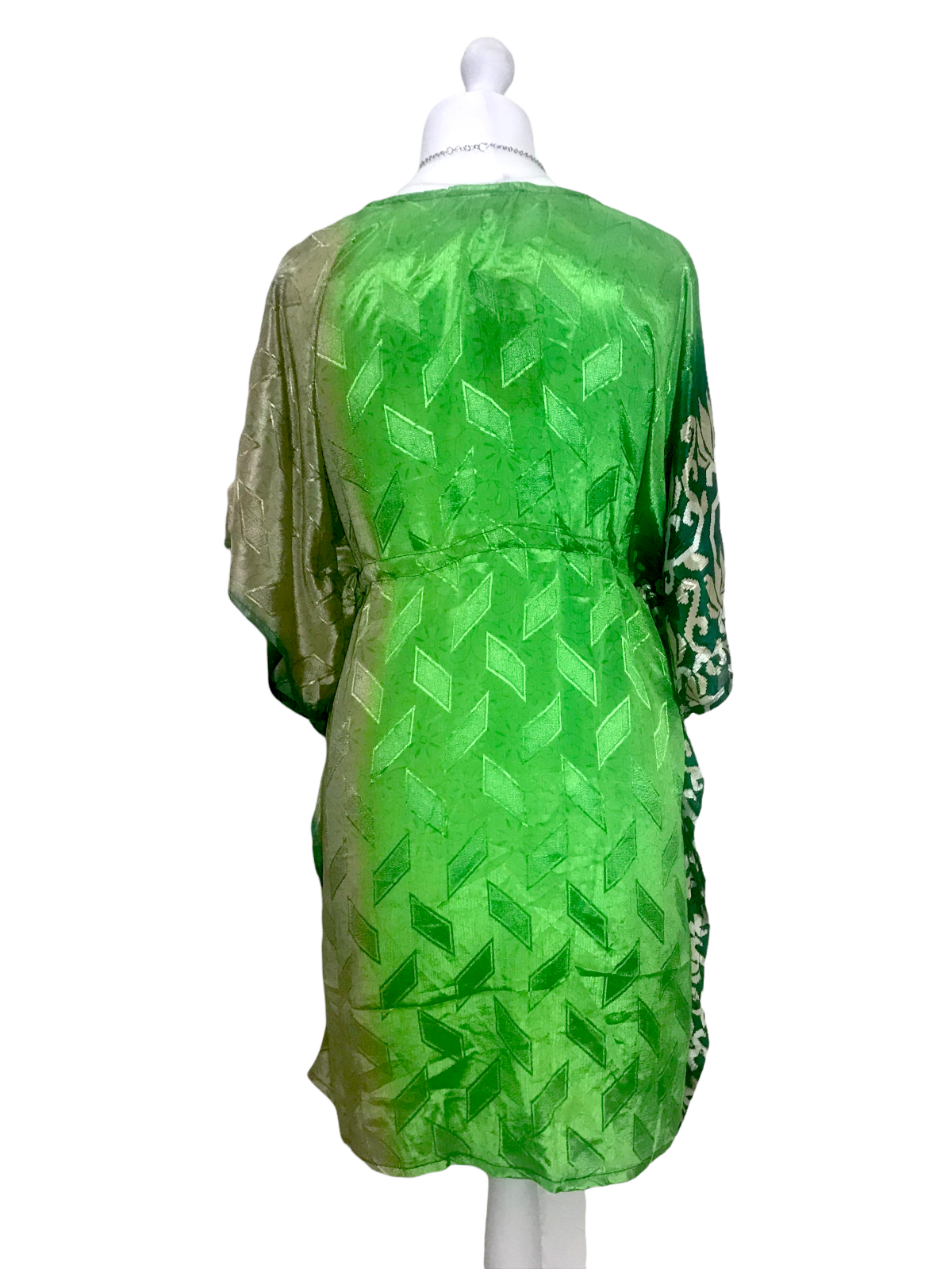 Long Tunic Kaftan Top Cover up dress Boho hippy vintage Sari Silk ONE SIZE 8- 18