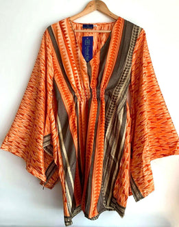 KAFTAN tunic top blouse dress cover up Boho hippy festival sari silk ONE SIZE
