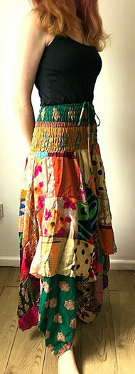 Patchwork Skirt Dress Festival Boho Hippie pixie gypsy long Stretch sun ONE SIZE