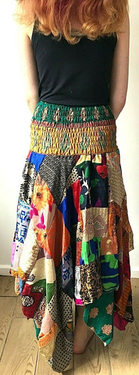 Patchwork Skirt Dress Festival Boho Hippie pixie gypsy long Stretch sun ONE SIZE