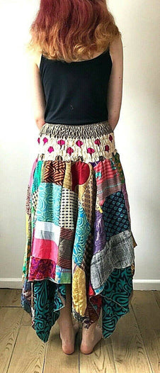 Patchwork skirt dress Festival boho hippie pixie gypsy  long summer sun one size