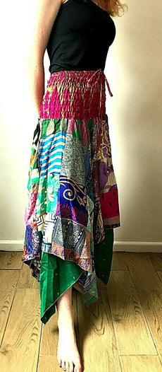 Patchwork Skirt Dress Boho Hippie Festival pixie gypsy long Stretch sun ONE SIZE