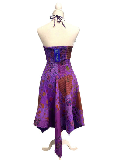 Short Dress PURPLE patchwork Boho Pixie hanky hem Festival Hippy gypsy UK  8-14