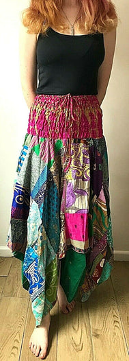 Patchwork Skirt Dress Boho Hippie Festival pixie gypsy long Stretch sun ONE SIZE