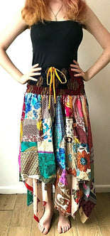 Patchwork Skirt Dress Boho Hippie Festival pixie gypsy long Stretch sun ONE SIZE