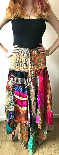 Patchwork Skirt Dress boho hippie Festival pixie gypsy long Stretch sun one size