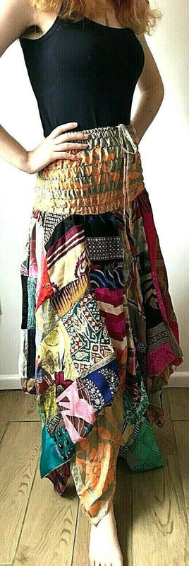 Patchwork Skirt Dress boho hippie Festival pixie gypsy long Stretch sun one size