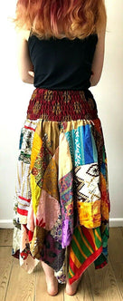Patchwork Skirt Dress Boho Hippie Festival pixie gypsy long Stretch sun ONE SIZE