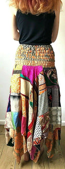 Patchwork Skirt Dress boho hippie Festival pixie gypsy long Stretch sun one size