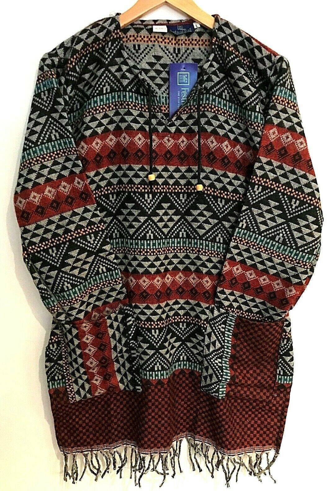 Sweater jumper pullover tunic boho hippie RED winter warm knit UK 8 10 12 14