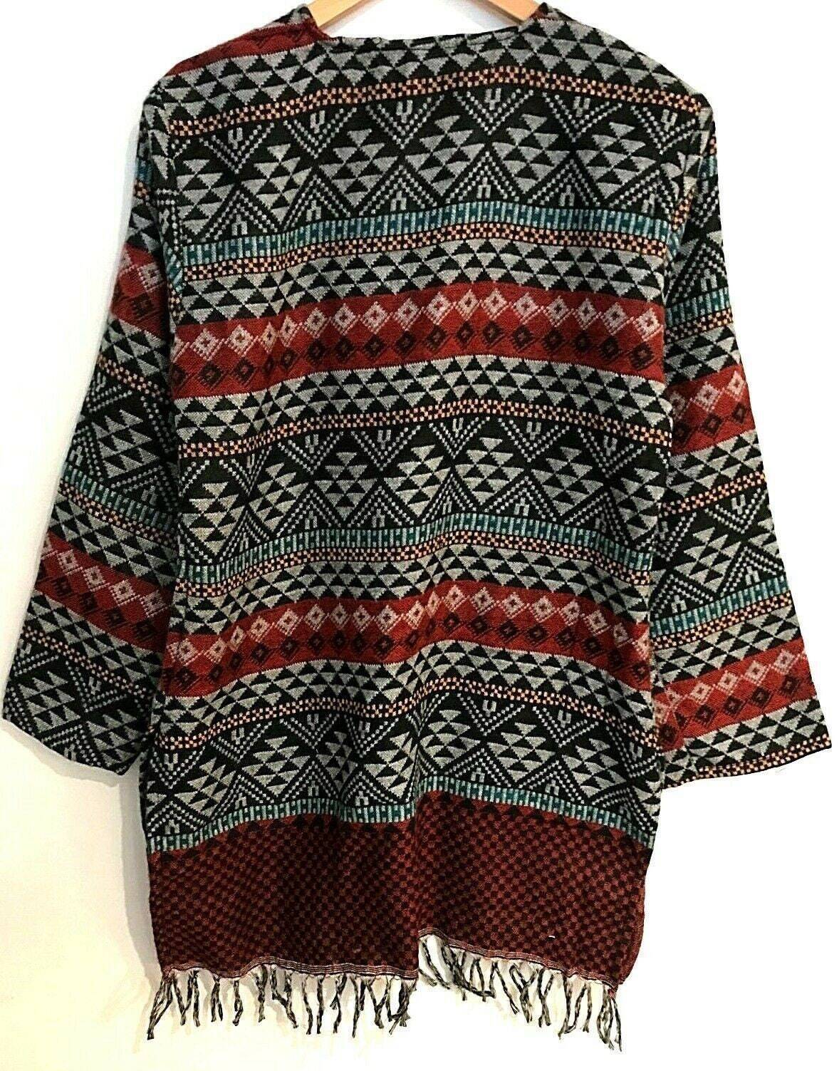 Sweater jumper pullover tunic boho hippie RED winter warm knit UK 8 10 12 14