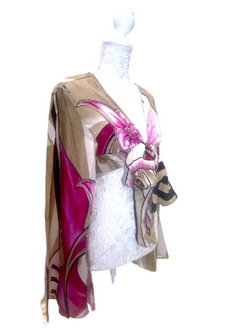 Blouse Top Kaftan Kimono Wrap Boho hippy festival retro SILK vintage  8 10 12 14