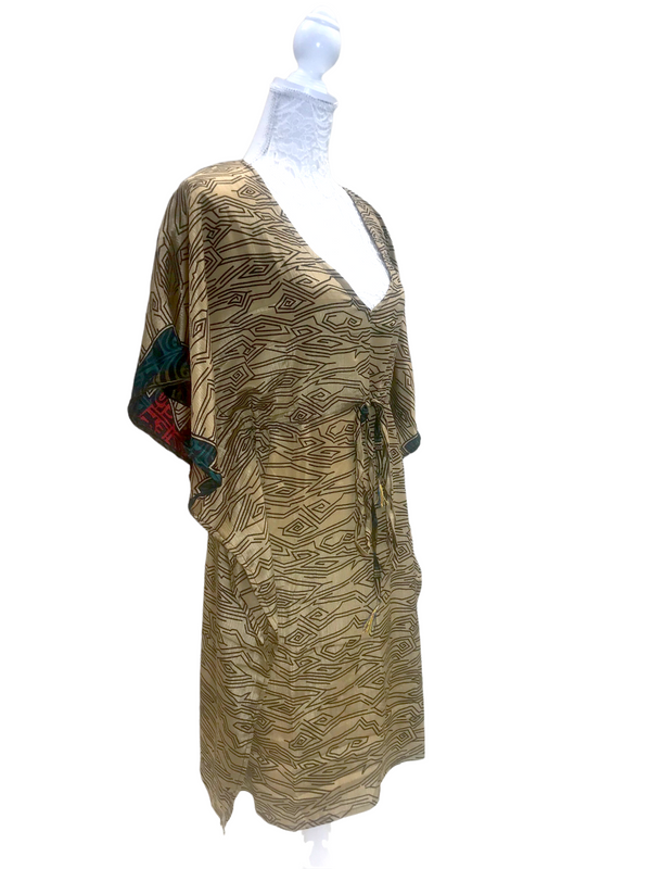 KAFTAN Tunic Dress Top blouse Boho hippy festival Sari Silk Cover up UK 8 - 18