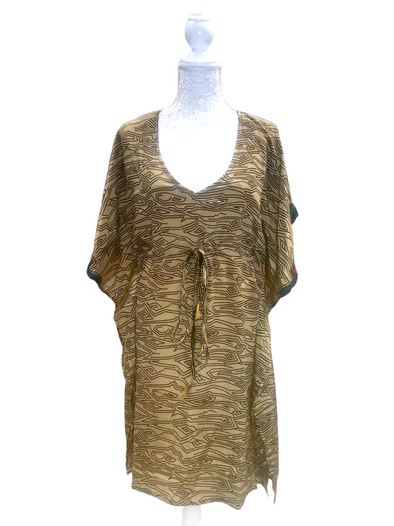 KAFTAN Tunic Dress Top blouse Boho hippy festival Sari Silk Cover up UK 8 - 18