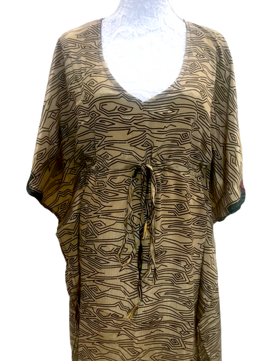 KAFTAN Tunic Dress Top blouse Boho hippy festival Sari Silk Cover up UK 8 - 18