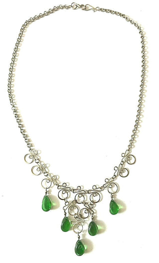 GREEN GLASS statement Necklace Boho Hippy festival Peruvian Alpaca silver, no 10