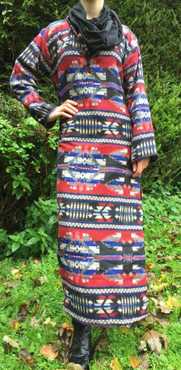 Long Tunic Dress warm kurta ethnic boho hippy festival outfit RED BLUE M L XL