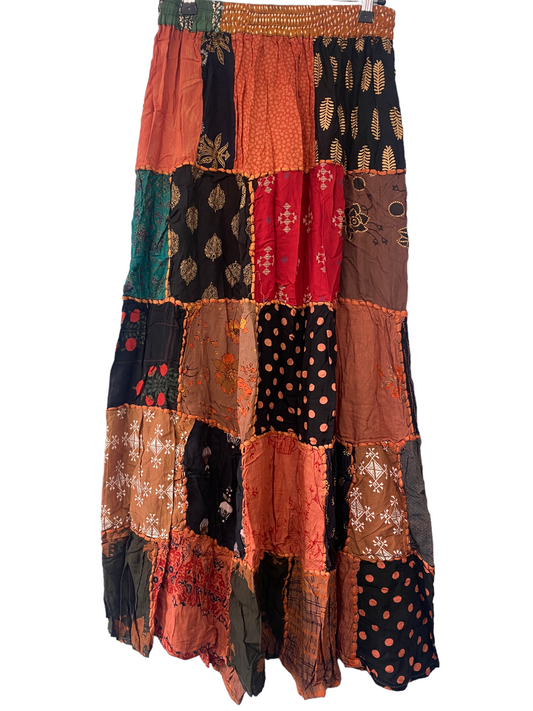 LONG SKIRT Boho hippie Festival PATCHWORK Vintage retro maxi One Size 8-18