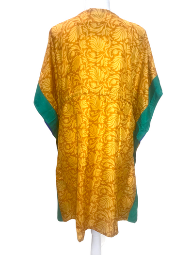 Tunic Kaftan Short Dress Top Cover up Boho hippy vintage Sari Silk ONE SIZE 8-18