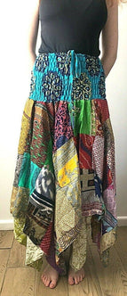 Festival boho hippie pixie gypsy patchwork long skirt summer sun dress one size