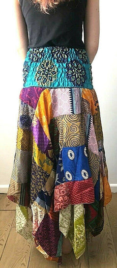 Festival boho hippie pixie gypsy patchwork long skirt summer sun dress one size