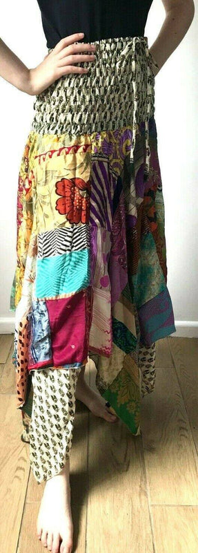 Patchwork Skirt Dress boho hippie Festival pixie long skirt Stretch sun one size