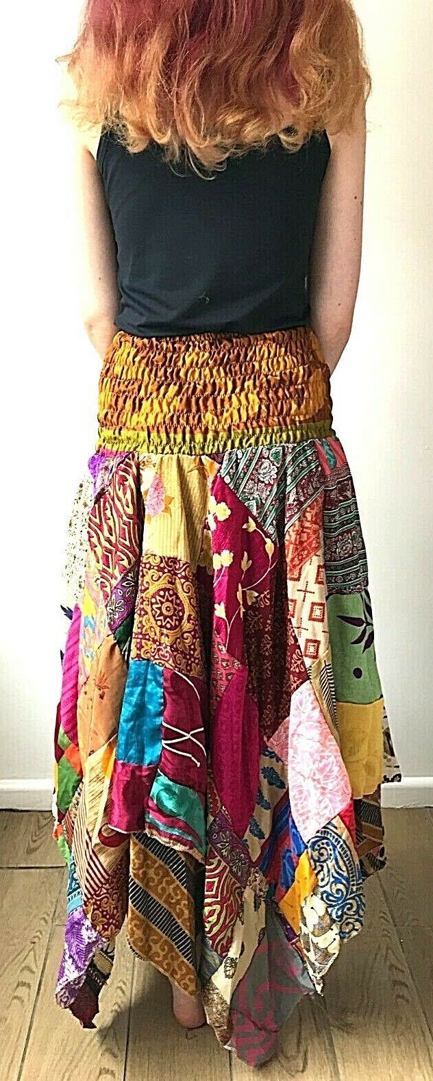 Patchwork Skirt Dress Festival Boho Hippie pixie gypsy long Stretch sun ONE SIZE