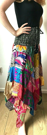 Patchwork Dress Skirt long Stretch boho hippie Festival pixie gypsy sun one size