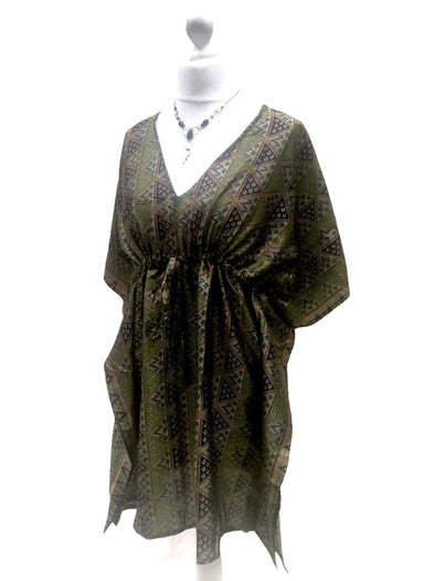 KAFTAN short dress Tunic Boho hippy festival Sari Silk Long Cover up one size