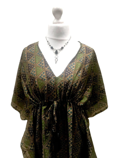 KAFTAN short dress Tunic Boho hippy festival Sari Silk Long Cover up one size