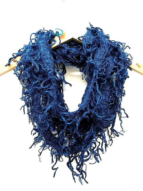 Scarf Wrap Blue Boho hippy goth funky shaggy tassel knit pashmina gift present