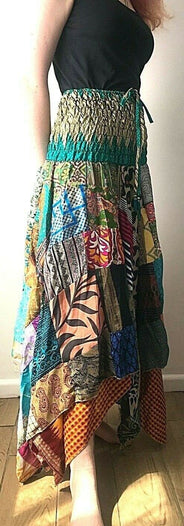 Patchwork SKIRT Dress boho hippie Festival pixie gypsy long summer sun one size