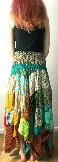 Patchwork SKIRT Dress boho hippie Festival pixie gypsy long summer sun one size