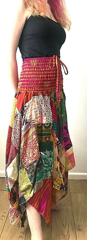 Patchwork SKIRT Dress boho hippie Festival pixie gypsy long summer sun one size